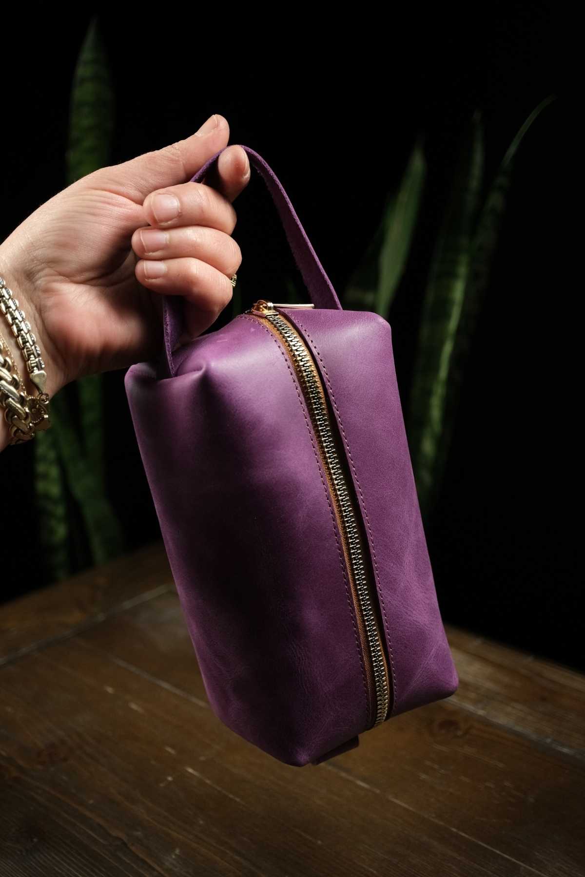 Dopp Kit Paris | Hakiki Deri Zarif El Çantası - Mor