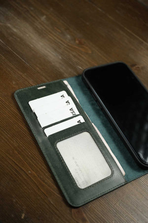 Rusya | Hakiki Deri Kapaklı Kartlıklı ve Para Bölmeli Telefon Kılıfı - Mor